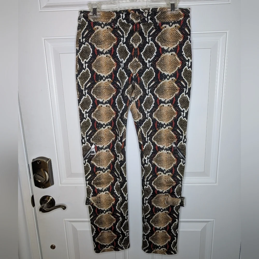 Burberry Cocoa Brown Snake Pattern Skinny Women's Pants 27 US Buckle Italy EUC